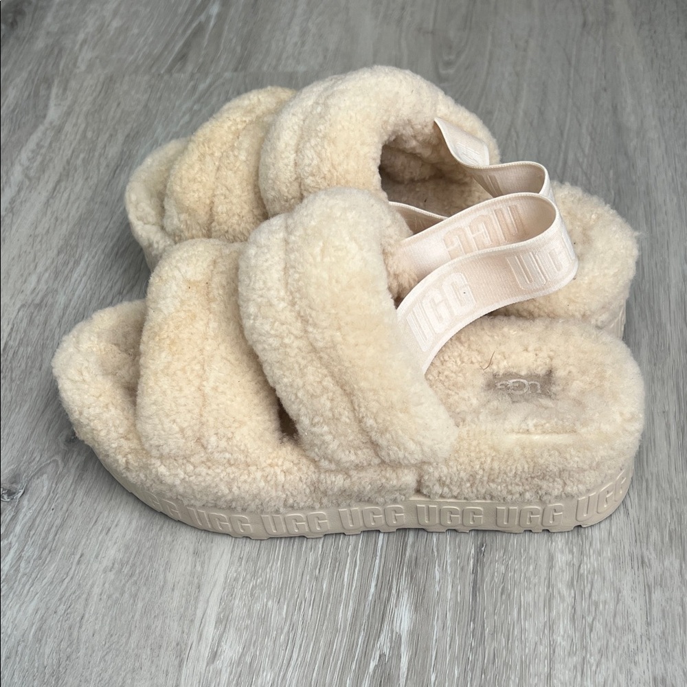UGG Fluffy Slingback Platform Slides 38 US 7